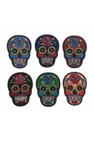 Applicazione Termoadesiva Patch Ricamata Fiore Teschio Colorato 5x7 Cm Pagamento Sicuro