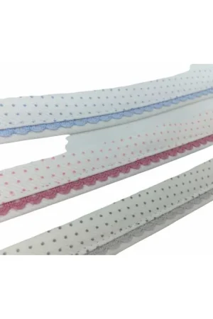 Passamaneria Profilo Cotone Millerighe Stampato Pois Fondo Bianco Alto 2 Cm Sconto