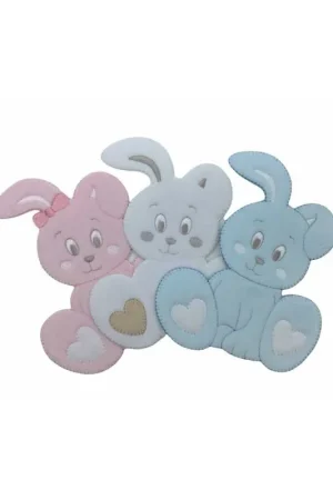 Applicazione Termoadesiva Baby Coniglio Velluto Fiocco Cuore 14 X 11,5 Cm Quantità Limitata