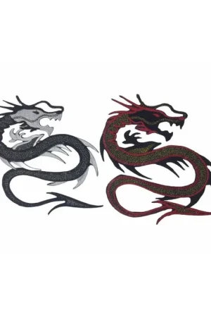 Spedito Oggi Toppa Patch Termoadesiva Dragone Ricamato Lurex 19x16 Cm