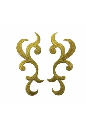 A Buon Prezzo Applicazione Coppia Termoadesiva Lurex Ricamata Collo 11,5x4,5 Cm