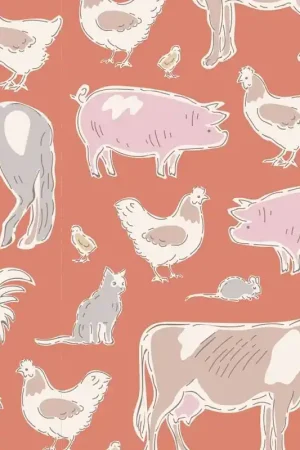 Tilda Tiny Farm Animals Ginger, Tessuto Arancione Zenzero Animali della Fattoria Offerta Lampo