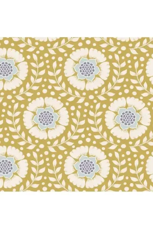 Ultimissimo Modello Tilda Maple Farm Wheatflower Dijon, Tessuto Giallo Senape con Fori di Grano