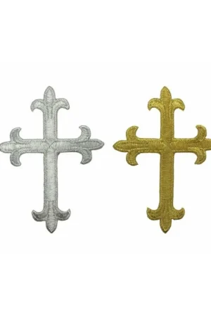 Direttamente Dal Produttore Applicazione Termoadesiva Croce Lurex Ricamata 10x7 Cm