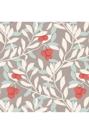 Affare Tilda Maple Farm Cherrybush Sand, Tessuto Sabbia con Ciliegie e Rami