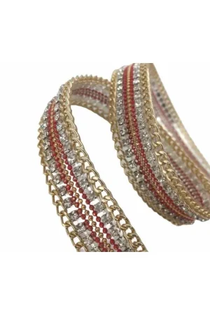 Soddisfatti O Rimborsati 50 Cm Passamaneria Rosso Termoadesiva Strass Lurex Catena Oro Alto 18 Mm