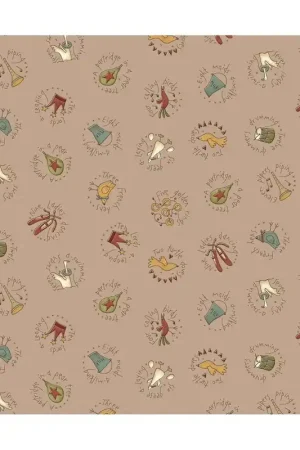 Spedizione Espresso Henry Glass, On The 12th Day by Anni Downs - Tessuto Tortora con 12th Day Circles - 110cm