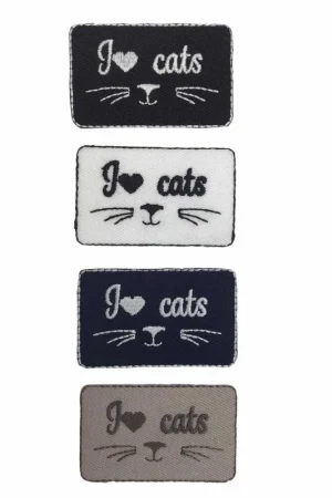 Nuovo Arrivo Applicazione Gatto Patch Termoadesiva Ricamo Scritta I love Cats 5x3 Cm