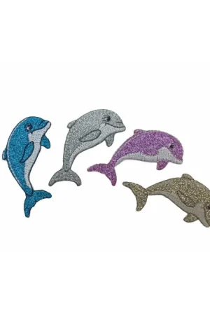 Applicazione Delfino Patch Termoadesiva Ricamata Glitter 57x30 Mm Scelto Dai Clienti