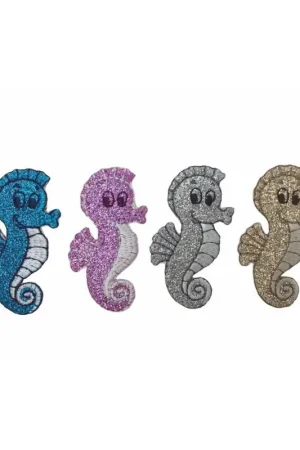 Applicazione Cavalluccio Marino Patch Termoadesiva Ricamata Glitter 50x25 Mm Affare