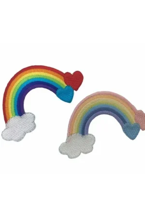 Promozione Toppa Patch Termoadesiva Ricamata Cuore Nuvola Arcobaleno 75x45 Mm