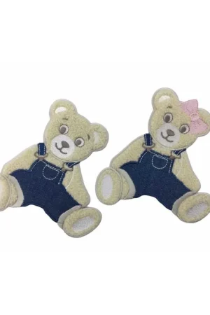 Prezzo Scontato Applicazione Termoadesiva Salopette Jeans Patch Ricamo Baby Orsetto Spugna Alto 90x85 Mm