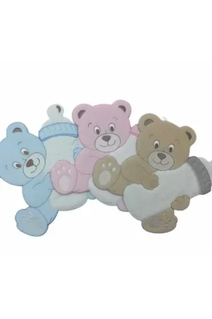 Ultima Occasione Applicazione Termoadesiva Velluto Ricamo Patch Baby Orso Biberon 14x13 Cm