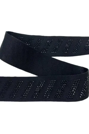 Prezzo Conveniente 50 Cm Passamaneria  Nastro Bordo Semielastico Borchie Strass Diagonale Nero Alto 3 Cm