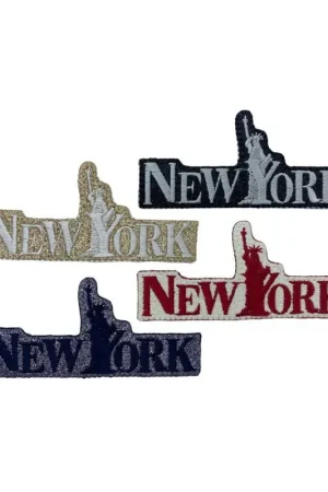 Applicazione FS Termoadesiva Patch Glitter Ricamo Scritta New York 100x45 Mm Reso Gratuito