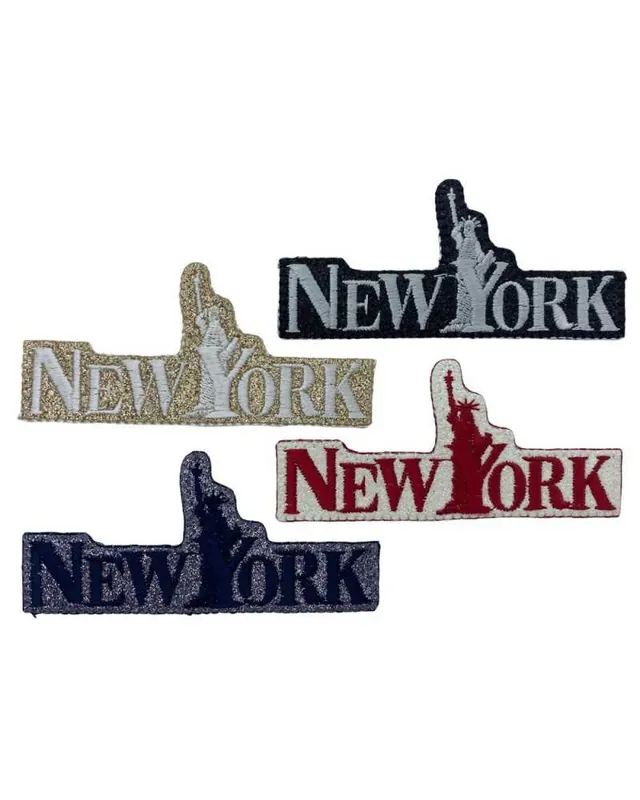 Applicazione FS Termoadesiva Patch Glitter Ricamo Scritta New York 100x45 Mm Reso Gratuito