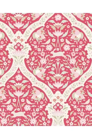 Consegna Rapida Tilda 110 Bon Voyage Hare Tile Red, Tessuto Lepri Uccelli e Fiori su Rosso