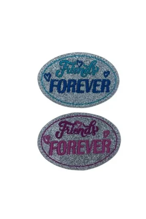 Applicazione FS Patch Termoadesiva Ricamo Glitter Argento Scritta Friends Forever 65x45 Mm Promo Stagionale
