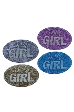 Applicazione FS Patch Termoadesiva Ricamo Glitter Scritta Super Girl 70x45 Mm Ordina Subito