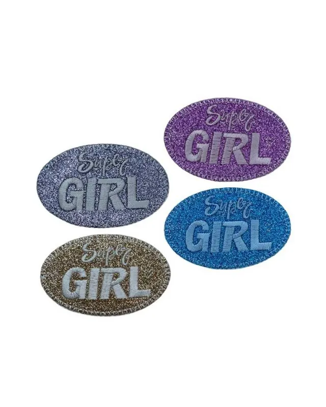 Applicazione FS Patch Termoadesiva Ricamo Glitter Scritta Super Girl 70x45 Mm Ordina Subito