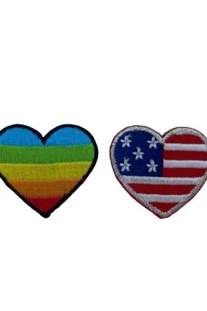 Patch Termoadesiva Ricamata Cuore Italia Pace America 35x30 mm Prezzo Conveniente