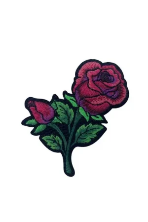 Applicazione Termoadesiva Patch Marbet Ricamo Bocciolo Rosa Foglie 55x75 Mm Esclusivo