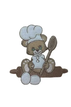 Applicazione Termoadesiva Baby Chef Cuoco Topolino Mestolo Mattarello Velluto 8 Cm Reso Gratuito