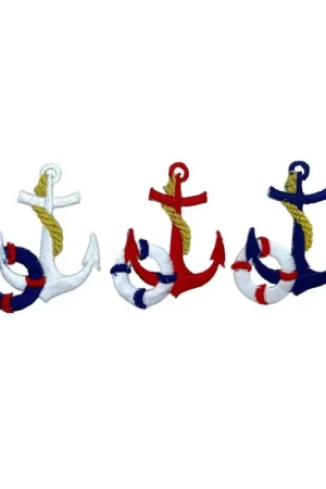 Applicazione Termoadesiva Patch Ancora Ricamo Corda Oro 55 Mm Economico