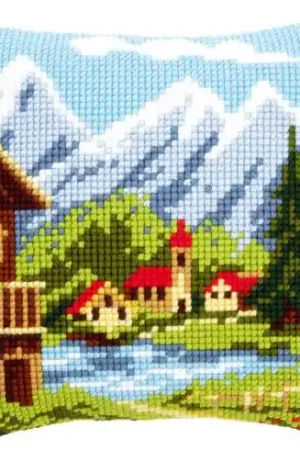 Solo Oggi Kit cuscino fori grossi - Cuscino da ricamare Borgo di montagna I - Vervaco