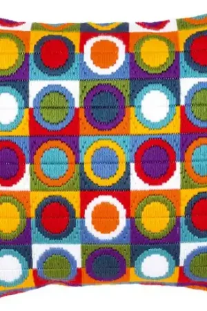 Kit cuscino punto lanciato - Cuscino da ricamare Cerchi multicolori - Vervaco Must-Have