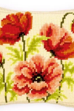 Prezzo Ridotto Kit cuscino fori grossi - Cuscino da ricamare papaveri selvaggi - Vervaco