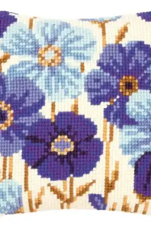 Professionale Kit cuscino fori grossi - Cuscino da ricamare anemone blu - Vervaco