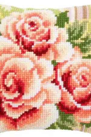 Kit cuscino fori grossi - Cuscino da ricamare Rose rose I - Vervaco Acquista Ora