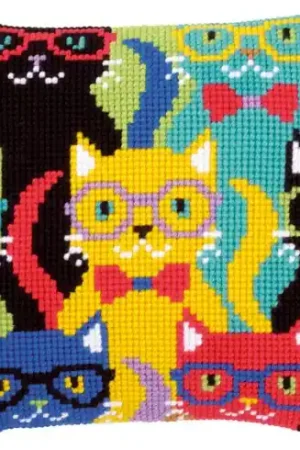 Kit cuscino fori grossi -  gatti divertenti - Vervaco Ordina Subito