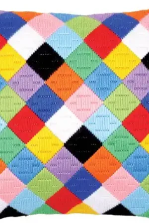 Kit cuscino punto lanciato - Motivo scacchiera colorata - Vervaco Offerta Del Giorno