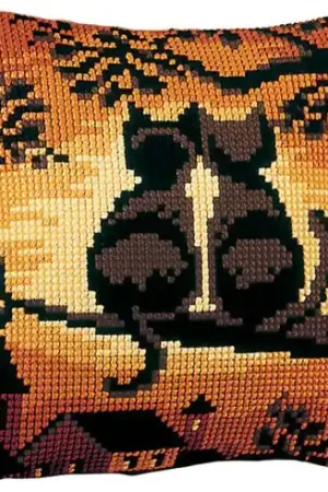 Vendita Finale Kit cuscino fori grossi - Cuscino da ricamare gatti al tramonto - Vervaco