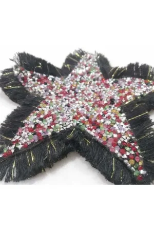 Scelto Dai Clienti Applicazione Moda Termoadesiva Stella Strass Conici Frangia Nera Lurex 15x15 Cm