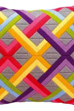 Occasione Imperdibile Kit cuscino punto lanciato - Cuscino da ricamare gioco di diagonali - Vervaco