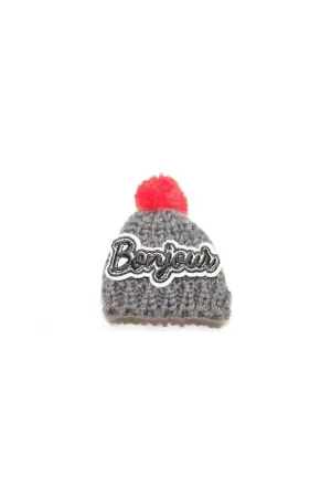 Applicazione Moda Cappellino Lana Grigio Bonjour Pon Pon Rosso Alto 9 Cm Scelto Dai Clienti