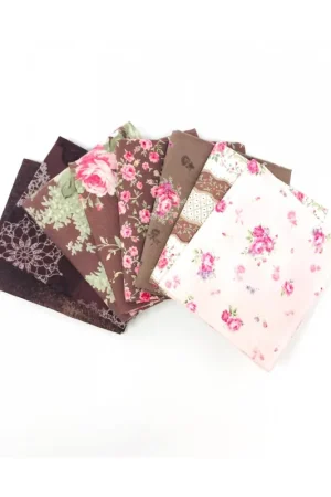 Solo Oggi Pacchetto di Tessuto Giapponese Marrone e Rosa - 8 da 33 x 35 cm