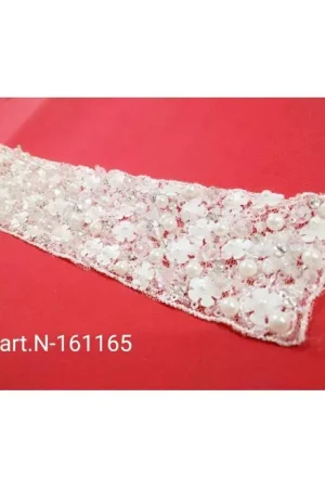 Direttamente Dal Produttore Applicazione Bianca Paillettes Perle Fiori Rettangolare Cucita 30x5 Cm