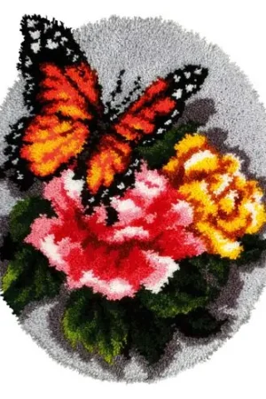 Pagamento Sicuro Kit tappeto a punto smirne - Cuscino punto croce farfalla su rose - Orchidéa