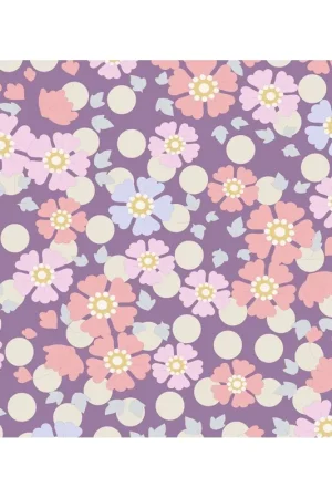 Pagamento Sicuro Tilda 110 PlumGarden, Windflower Lavander, fondo pink con pois bianco e fiori vari rosa, pesca e lilla.