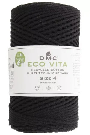 Bobine de cordon DMC 3 mm coton recyclé - Eco Vita 4 - Noir x 200m Spedizione Gratuita