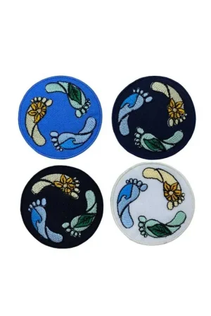 Applicazione Patch Termoadesiva Ricamata Tondo Piedi Pianeta 55x55 Mm Nuovo Arrivo