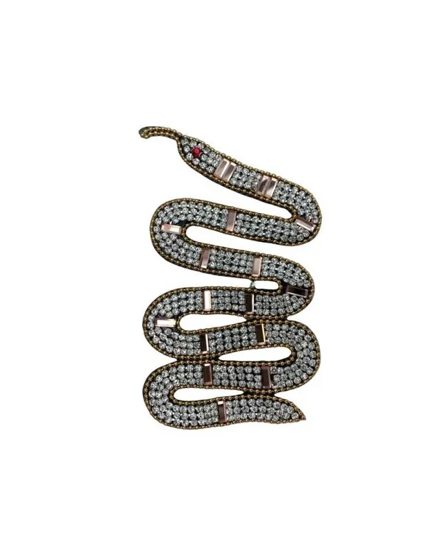 Applicazione Serpente Strass Occhio Rosso Perlina da Cucire 9x6 Cm Pagamento Sicuro
