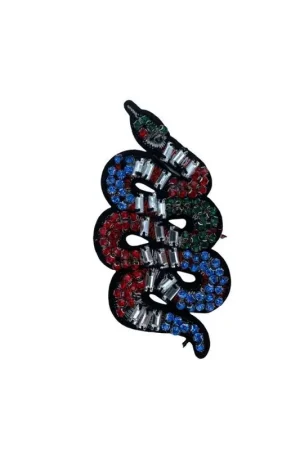 Acquista Ora Applicazione Serpente Strass Rosso Argento Azzurro Verde da Cucire 9x5 Cm
