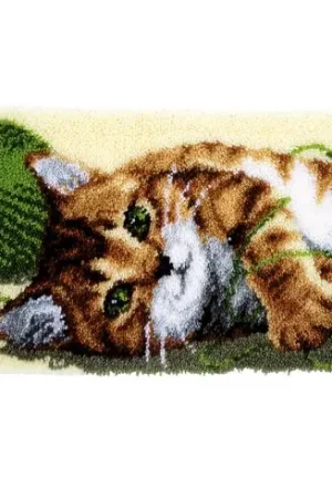 Kit tappeto a punto smirne - Gatto che gioca - Vervaco Prezzo Scontato