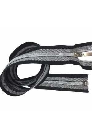 Cerniera Lampo Zip Chiusura Riga Nero Argento Lurex 1 Cursore Sganciabile Lunga 80 Cm Spedizione Gratuita