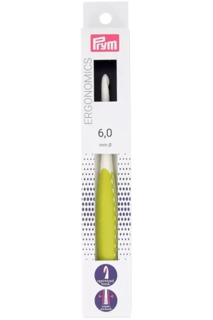 Nuovo Arrivo Crochet pour laine en plastique ergonomique Prym - 6 mm - Blanc - Vert citron x1